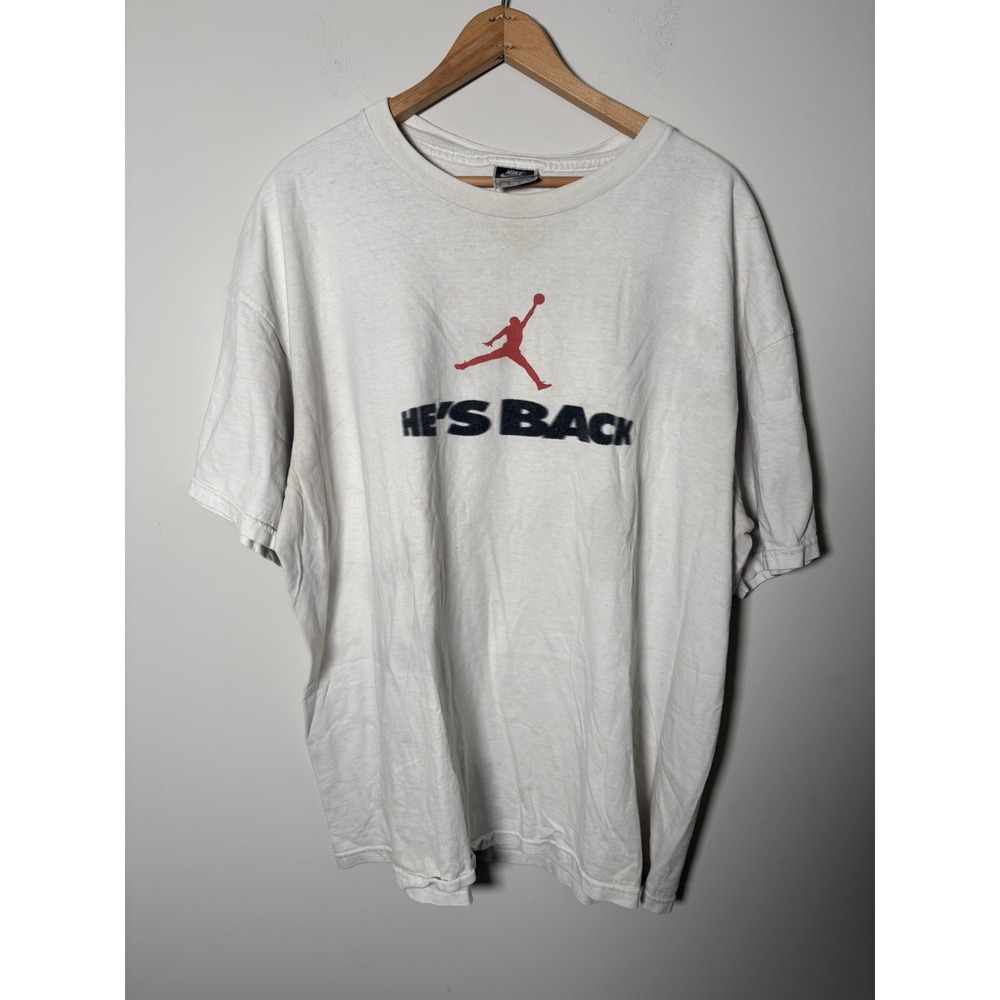 VTG 1995 Nike Michael Jordan He's Back T Shirt Men's XL White Chicago Bulls 90s